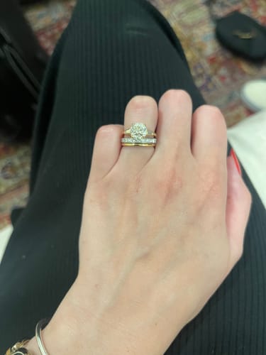 Customer photo review of ANTIQUE PLATINUM EUROPEAN CUT DIAMOND HAND ENGRAVED ETERNITY BAND RING 3.5