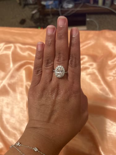 Customer photo review of Classic Oval Cut Halo Simulated Diamond Sterling Silver Ring