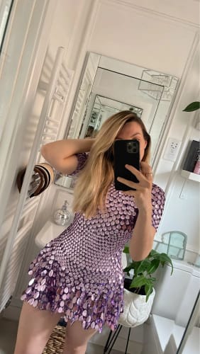 Customer photo review of Sexy Black Shell Sequins Mini Dress Nightclub Dance High Quality Performance Clothing Bodysuit Birthday Red Dresses