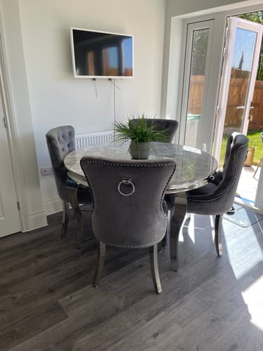 Customer photo review of Vienna Round Marble Dining Table With 4 Chelsea Knockerback Chairs