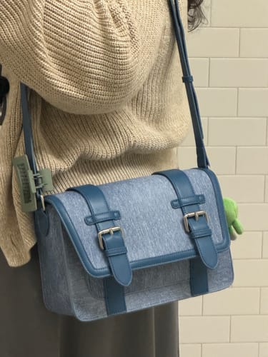 Customer photo review of Jane Messenger Bag- Denim Leather