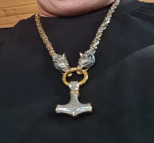 Customer photo review of 60–90 cm Edelstahl Doppel Wolfskopf & Mjolnir Überlebensgeist Halskette/Armband