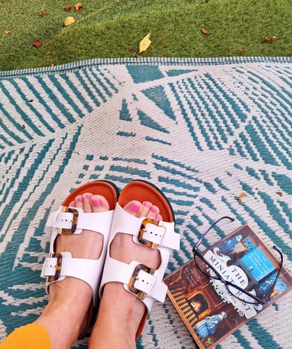 Customer photo review of Plum Footbed Tortoiseshell Sandals