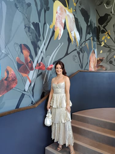 Customer photo review of Self-Portrait Gold Metallic Tiered Midi Dress