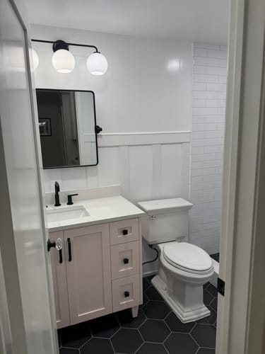 Customer photo review of Bridgeport 36" Champagne Pink Bathroom Vanity, Left Sink