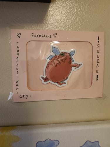 Customer photo review of Limited Edition “Rain Frog Fairy” Matte Vinyl Sticker
