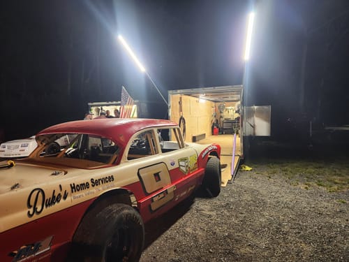 Customer photo review of Racing Trailer Pit Lights – Dual 10 Foot Pole 20,000 Lumens