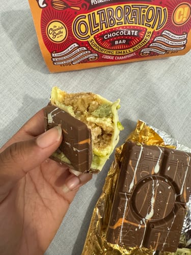 Customer photo review of The Cookie Champions X Chocolate Smiths Pistachio and Kinder Cookie chocolate bar 250g