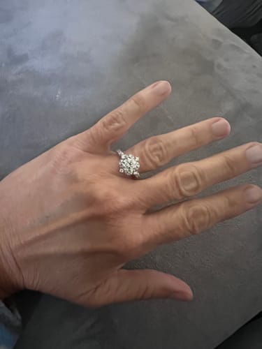 Customer photo review of Vintage Halo Moissanite Cathedral Shank Pave Engagement Ring