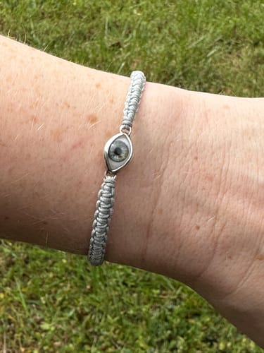 Customer photo review of Sage Green Mini Eye Threaded Bracelet
