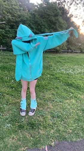 Customer photo review of Hatsune Miku Long Turquoise Twintails Hat Full Zip Jacket