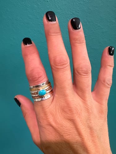 Customer photo review of Tri Color Turquoise Fidget Ring Sterling Silver