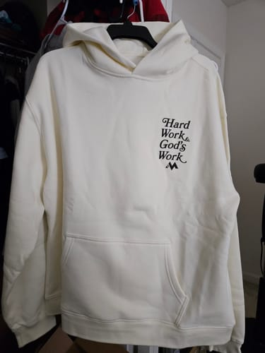 Customer photo review of 'HARD WORK & GOD'S WORK' HOODIE - BLACK