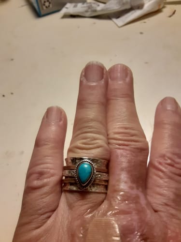 Customer photo review of Teardrop Turquoise Fidget Ring Sterling Silver
