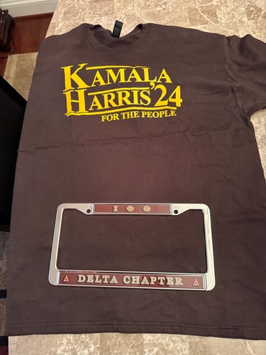 Customer photo review of Brown and Gold Vote Kamala 2024 Flag combo