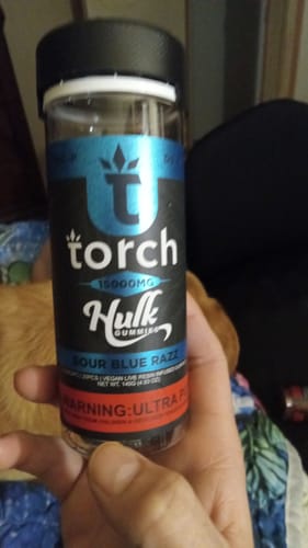 Customer photo review of Sour Blue Razz - Torch Hulk Live Resin Gummies 15000MG