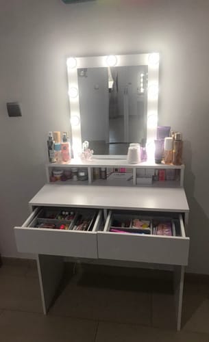 Customer photo review of Τραπέζι Μπουντουάρ Μακιγιάζ Μεικαπ Τουαλέτας Κρεβατοκάμαρας Καθρέφτης Λευκό με Φωτισμό LED Ρυθμιζόμενη Φωτεινότητα RD-T114W01