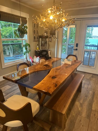 Customer photo review of Epoxy River Dining Table - Handmade Solid Walnut Dining Table