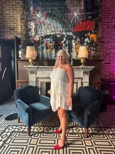 Customer photo review of Karen Millen Fringed Beaded Halter Mini Dress