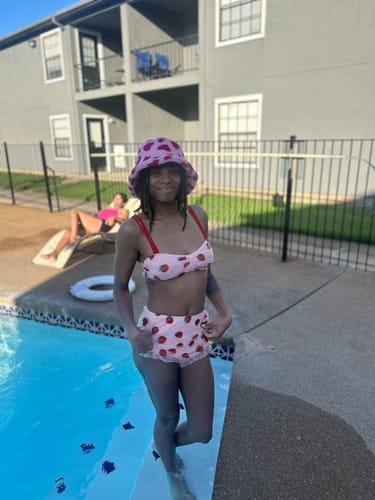 Customer photo review of 1950s Lace Strawberry Cami Tankini Set