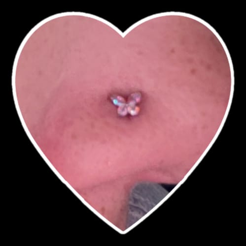 Customer photo review of Titanium Butterfly Gem L-Bend Nose Ring