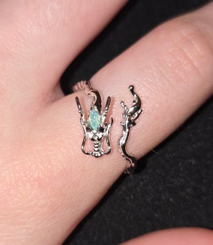 Customer photo review of "Loong" 925 Sterling Silver Adjustable Flowing Dragon Opal Open End Ring