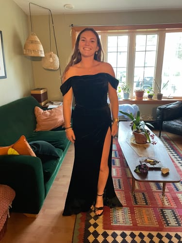 Customer photo review of Sexy Mermaid Off Shoulder Side Slit Long Mermaid Velvet Bridesmaid Dresses Online