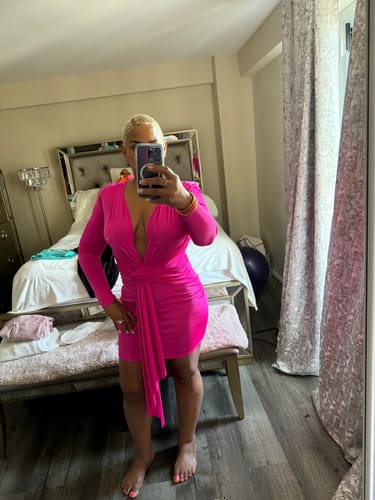 Customer photo review of Enola Pink Front Drape Mini Dress