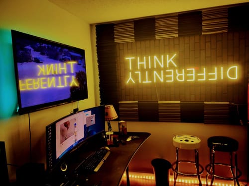 Customer photo review of Think Differently Neon Sign