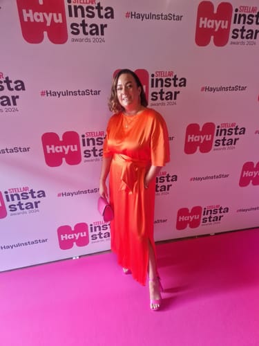 Customer photo review of Lennon Courtney Orange Maxi Dress