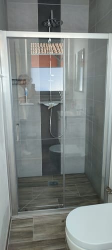 Customer photo review of SONNI Dusche Nischentür Schiebetür mit Rahmen ESG Glastür 100-120cm Höhe 185cm