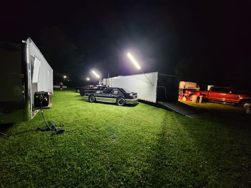Customer photo review of Racing Trailer Pit Lights – Dual 10 Foot Pole 20,000 Lumens