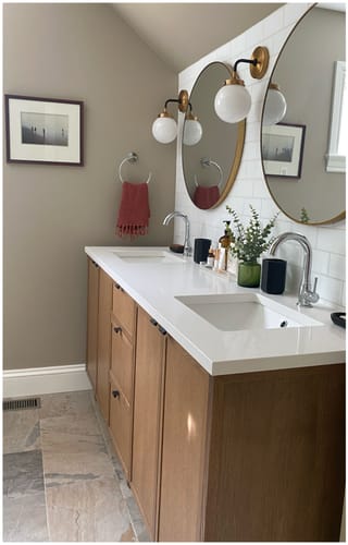 Customer photo review of Cape Breton 72" Mid Century Oak Bathroom Vanity, Double Sink