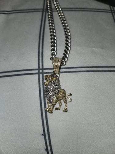 Customer photo review of 10K YELLOW GOLD 1.25 CARAT 1.75 INCHES REAL DIAMOND LION PENDANT CHARM