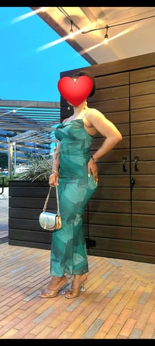 Customer photo review of Alora Multi Print Cowl Neck Lace Up Maxi Dress - Green