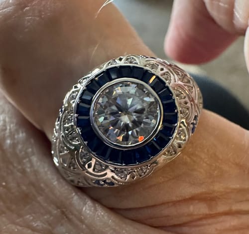Customer photo review of Halo Bezel Moissanite Vintage Art Deco Engagement Ring