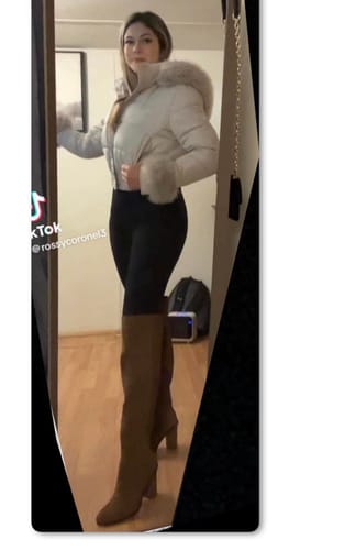 Customer photo review of Tawny Cream Beige Puffer Faux Fur Jacket