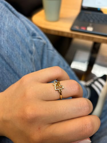 Customer photo review of Double Hollow Cross And Infinity Ring