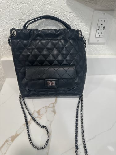 Customer photo review of Quilted Embossed Vegan Leather Backpack
