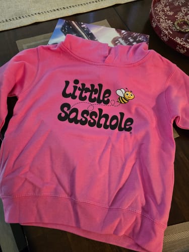 Customer photo review of Bee Happy, Bee Sassy: Little Sasshole® Bumble Bee Toddler Hoodies