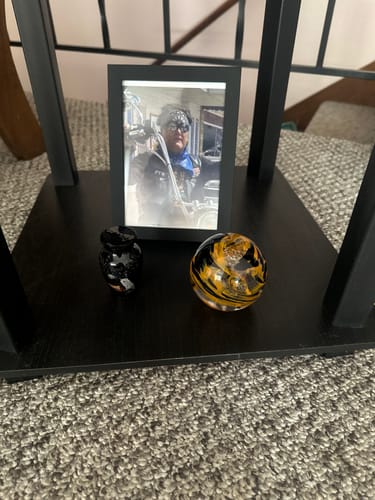 Customer photo review of Motorcycle Memorials with Infused Cremation Ash