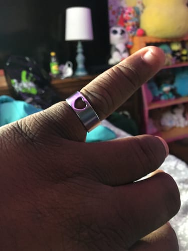 Customer photo review of Personalized Matching Heart Layering Couple Ring Set