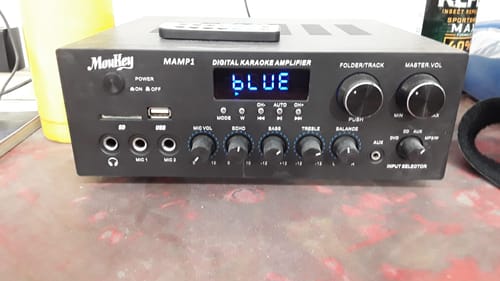 Customer photo review of Moukey パワーアンプ システム マイクミキサー 220W Bluetooth対応 デュアルチャンネルサウンドオーディオステレオレシーバー モニタリング/USB、SD、AUX、MIC IN/エコー、ラジオ、LCD-ホームシアターエンターテインメントRCA スタジオ用 MAMP1