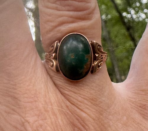 Customer photo review of Antique 10k Yellow Gold Green Turquoise Decorated Shoulders Ring 7.5