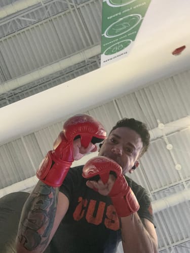 Customer photo review of Dragon Red/White MMA Training Gloves