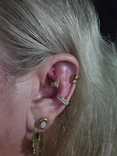 Customer photo review of Cubic Zirconia Cluster Huggies Earrings in 9ct Yellow Gold
