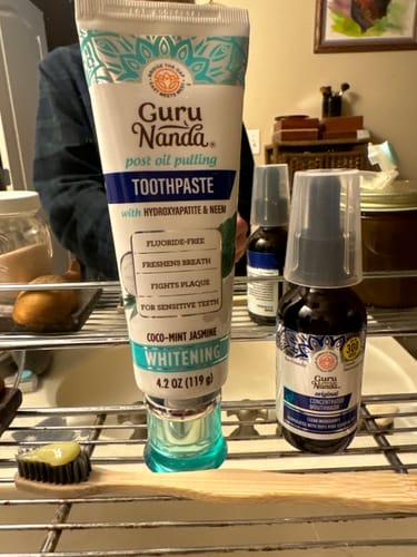 Customer photo review of Fluoride Free, Hydroxyapatite, Whitening Toothpaste - Freshens Breath, Fights Plaque - CocoMint Jasmine Neem, 4.2oz