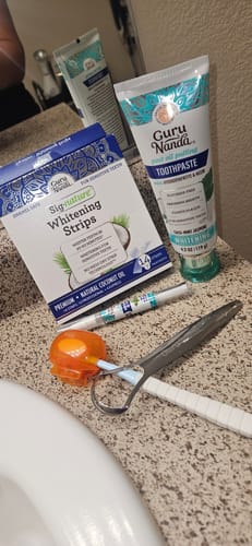 Customer photo review of Fluoride Free, Hydroxyapatite, Whitening Toothpaste - Freshens Breath, Fights Plaque - CocoMint Jasmine Neem, 4.2oz