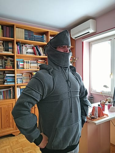Customer photo review of Stylish Mask Knight Cosplay Solid Color Drawstring Hoodie