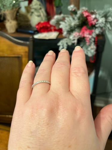Customer photo review of Moissanite Split Shank Square Halo Pave Engagement Ring